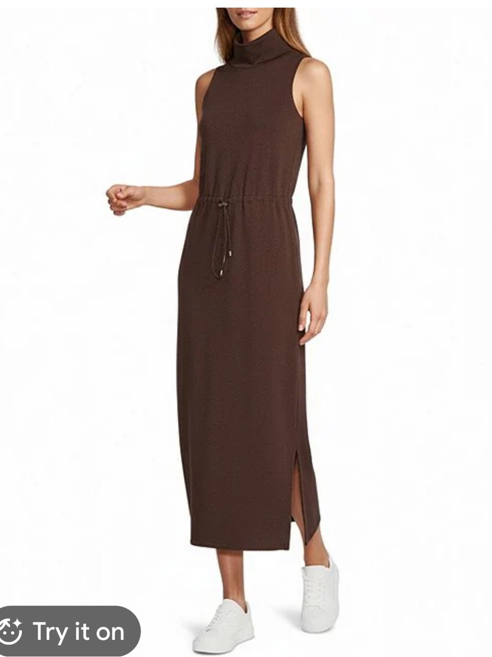 NWT Antonio Melani Lyocell Sleeveless Mock Neckline Midi Dress - Chocolate - M - Picture 2 of 10